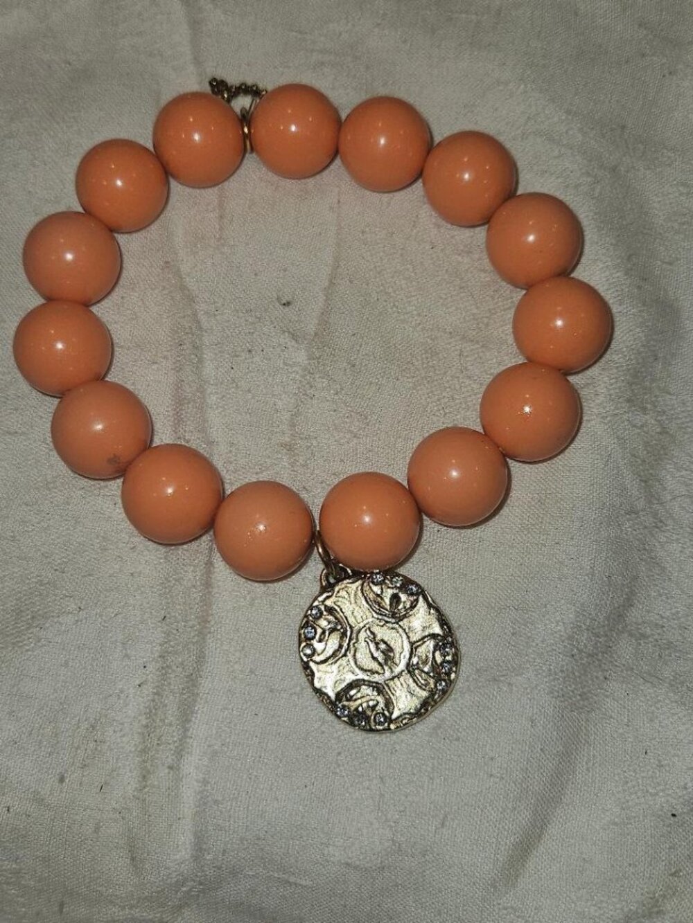 POWER BEADS BY JEN Peach Aventurine Lord’s Prayer Medal Bracelet 53g